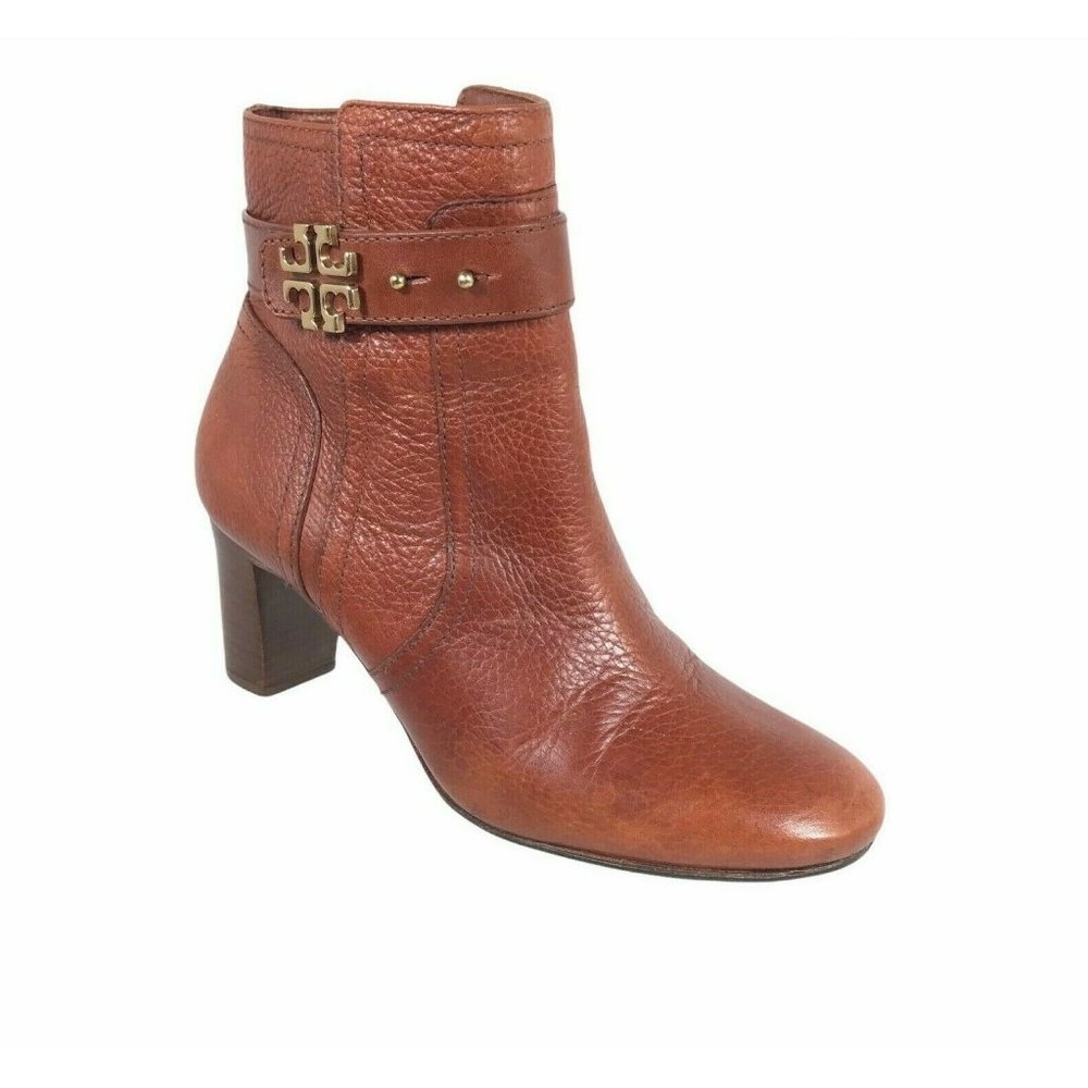 Tory Burch Elina Pebbled Leather Heeled Boots